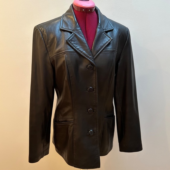 Women's Danier Black Leather Classic Blazer Style Jacket Size - Picture 1 of 11
